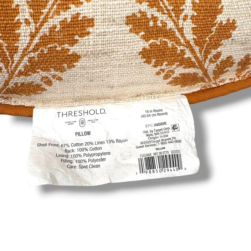 Threshold Set of 2 Round Oak Leaf Embroidered Decorative Pillows Orange 16